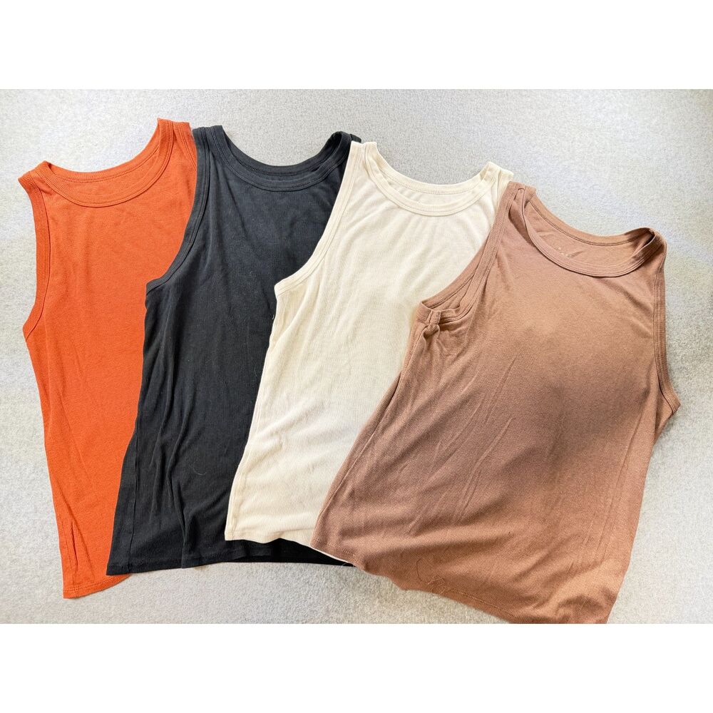 A New Day Women’s XXL Ribbed Muscle Tank Tops 4 Piece Lot Neutral Orange 3804